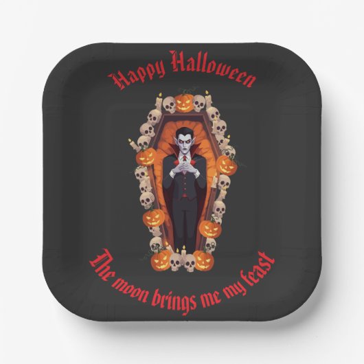 🧛 ‍ ♂️ Gothic Vampire Halloween Black Paper Plate Pappteller (Vorderseite)