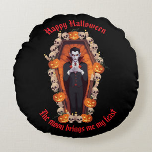 🧛 ♂️ Gothic Vampire Halloween Black Pillow 🎃 � Rundes Kissen