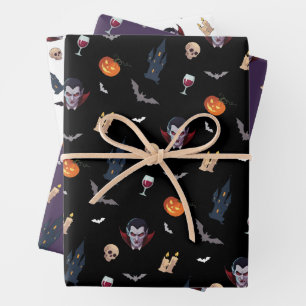 🧛 ‍ ♂️ Gothic Vampire Halloween Black Wrap 🎁 🖤 Geschenkpapier Set