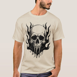 Gothic Vampire Skull mit Drillen Black Flames T-Shirt