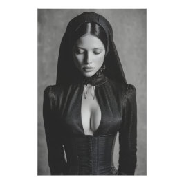 Gothic-Velour-Kapuzenporträt geschlossene Augen Fotodruck