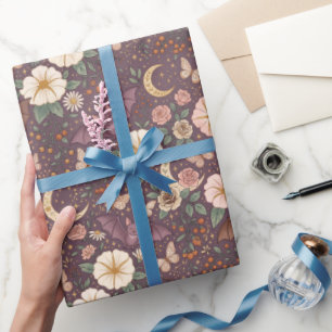 Gothic verzaubernde fliegende Fledermäuse Mondblum Geschenkpapier