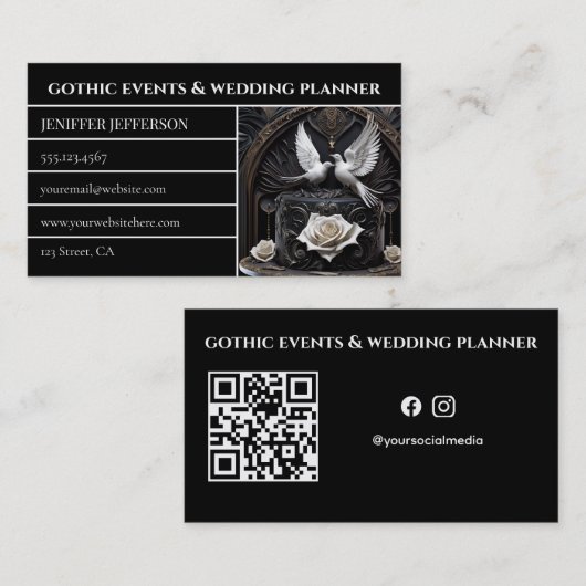 Gothic-Victorian-Event- & Hochzeitsplaner Visitenkarte (Vorne/Hinten)