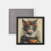 Gothic Victorian Girl Bat Ears & Pumpkin Halloween Magnet (Vorderseite/Rückseite)