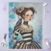 Gothic Victorian Girl & Raven Teal Florals Seidenpapier (Basteln)