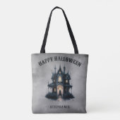Gothic Victorian Spukhaus Frohes Halloween Tasche (Rückseite)