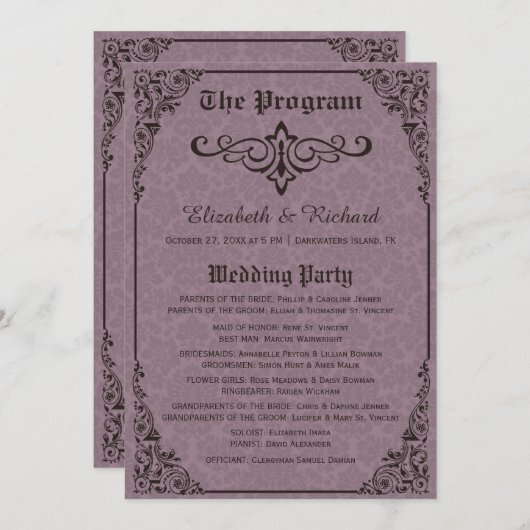 Gothic Viktorianisch Damask Hochzeitsprogramme Programm (Vorne/Hinten)