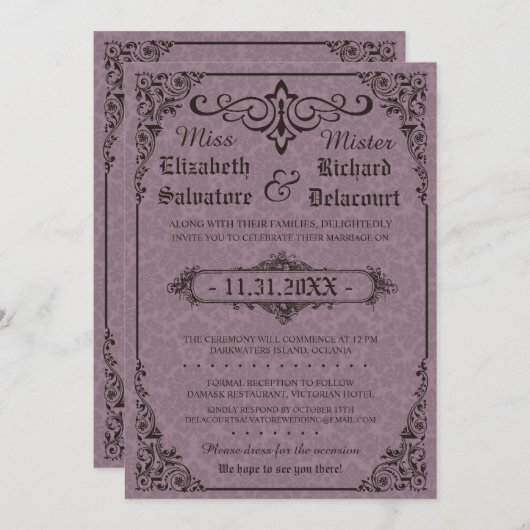 Gothic Viktorianisch Damask Wedding Invites Einladung (Vorne/Hinten)