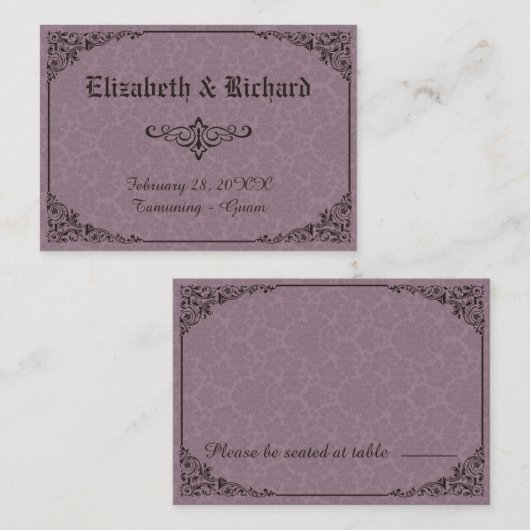 Gothic Viktorianisch Damask Wedding Platzkarten (Vorne/Hinten)