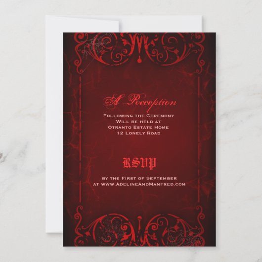 Gothic Viktorianisch Deep Red Wedding Einladung (Rückseite)
