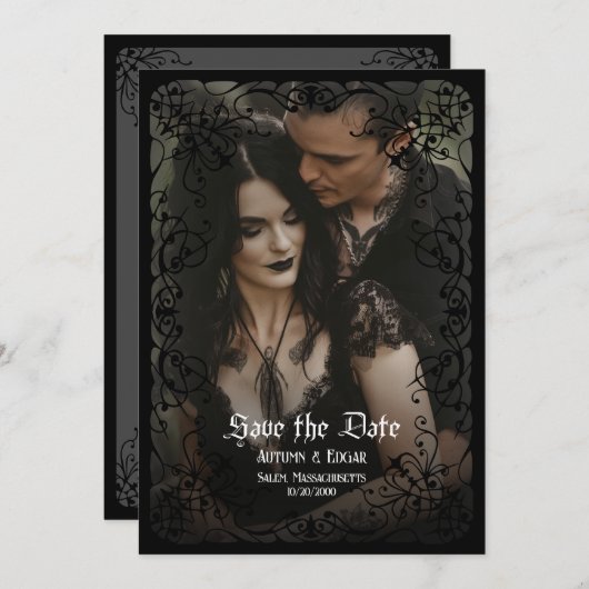 Gothic Viktorianisch Foto Wedding Save the Date Einladung (Vorne/Hinten)