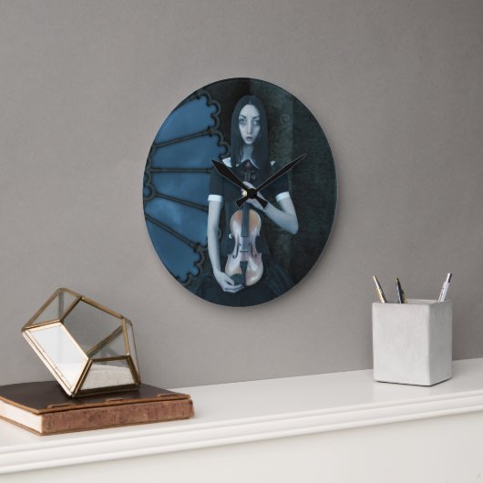 Gothic Viktorianisch Girl Holding Violin Dark Fant Große Wanduhr (Büro)