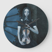 Gothic Viktorianisch Girl Holding Violin Dark Fant Große Wanduhr (Vorderseite)