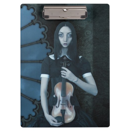Gothic Viktorianisch Girl Holding Violin Dark Fant Klemmbrett (Vorderseite)