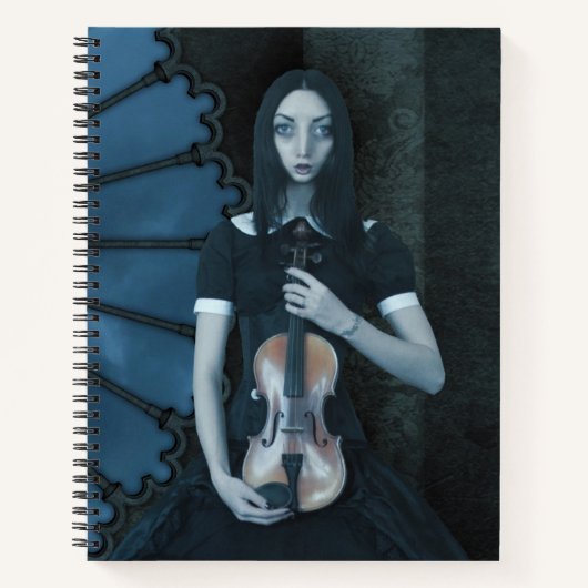 Gothic Viktorianisch Girl Holding Violin Dark Fant Notizblock (Vorderseite)