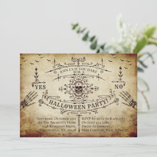 Gothic Viktorianisch Halloween Einladung (Stehend Vorderseite)