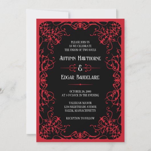 Gothic Viktorianisch Red Black Wedding Einladung (Vorderseite)