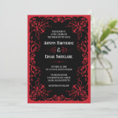 Gothic Viktorianisch Red Black Wedding Einladung (Stehend Vorderseite)