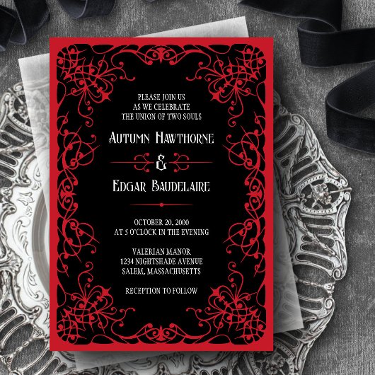 Gothic Viktorianisch Red Black Wedding Einladung