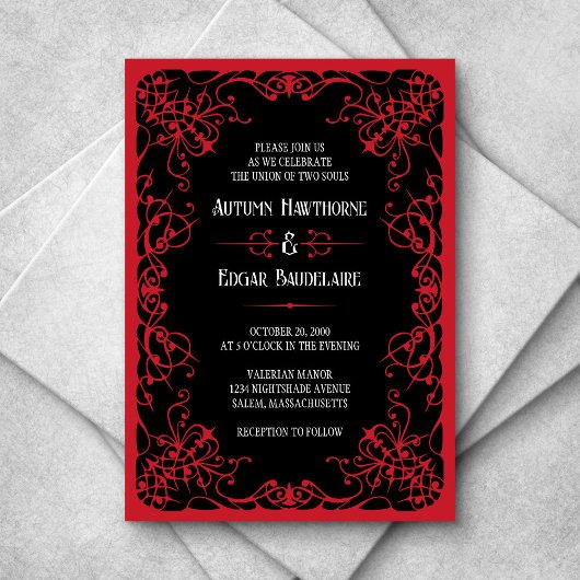 Gothic Viktorianisch Red Black Wedding Einladung