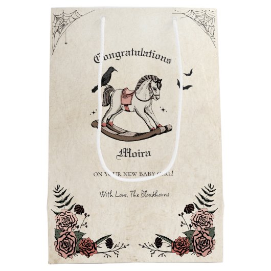 Gothic Viktorianisch Rocking Horse Girl Baby Showe Mittlere Geschenktüte (Rückseite)