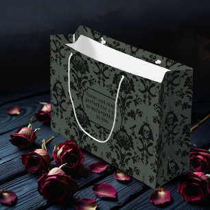 Gothic Viktorianisch Skull & Rose Damask Geschenkt Große Geschenktüte