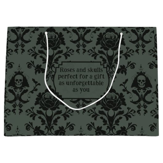 Gothic Viktorianisch Skull & Rose Damask Geschenkt Große Geschenktüte (Vorderseite)