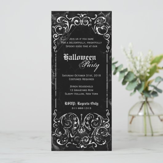 Gothic Viktorianisch Spooky Black Halloween-Party Einladung (Stehend Vorderseite)