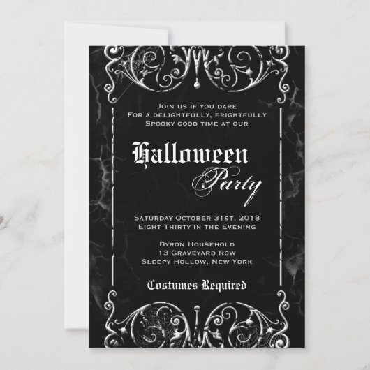 Gothic Viktorianisch Spooky Black Halloween-Party Einladung (Vorderseite)