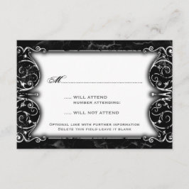 Gothic Viktorianisch Spooky Black & White Wedding  RSVP Karte