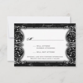 Gothic Viktorianisch Spooky Black & White Wedding RSVP Karte