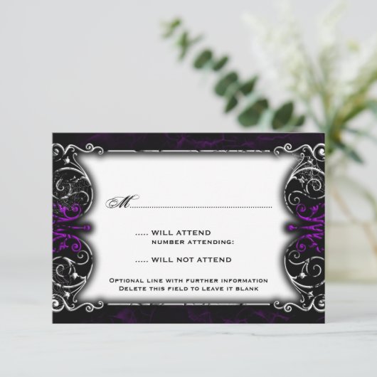 Gothic Viktorianisch Spooky Lila RSVP Card (Stehend Vorderseite)
