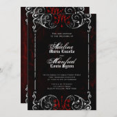 Gothic Viktorianisch Spooky Red, Black & White Wed Einladung (Vorne/Hinten)