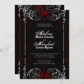 Gothic Viktorianisch Spooky Red, Black & White Wed Einladung (Vorne/Hinten)