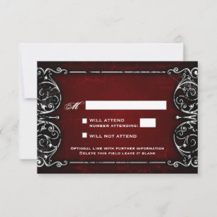 Gothic Viktorianisch Spooky Red & White Wedding RS RSVP Karte