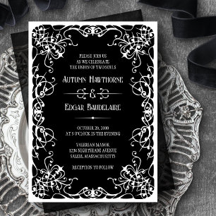 Gothic viktorianische Schwarz-Weiß-Hochzeits-Einla Einladung
