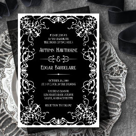 Gothic Viktorianische Schwarz-weiße Hochzeitseinla Einladung