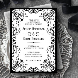 Gothic Viktorianische Schwarz-weiße Hochzeitseinla Einladung