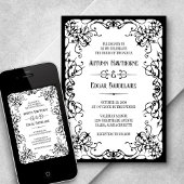 Gothic Viktorianische Schwarz-weiße Hochzeitseinla Einladung