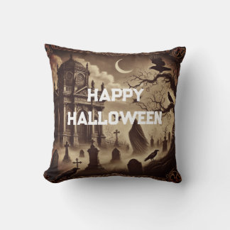 Gothic viktorianischer Friedhof Frohes Halloween Kissen