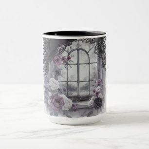 Gothic viktorianisches Fenster lila Rosen-Spitzenr Tasse