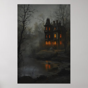 Gothic-viktorianisches Herrenhaus Gemälde, Spukhau Poster