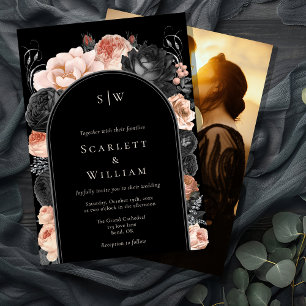 Gothic Vintag Black Arch Monogram Foto Wedding Einladung