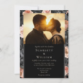 Gothic Vintag Black Blush Classic Foto Wedding Einladung (Vorderseite)
