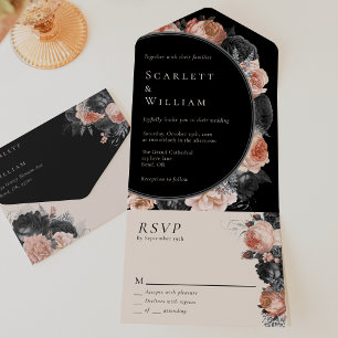 Gothic Vintag Black Blush Simple UAWG Wedding All In One Einladung