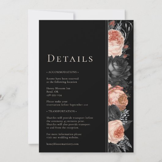 Gothic Vintag Black Blush Wedding Einladung (Rückseite)