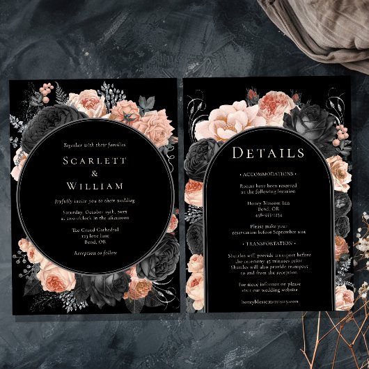 Gothic Vintag Black Blush Wedding Einladung