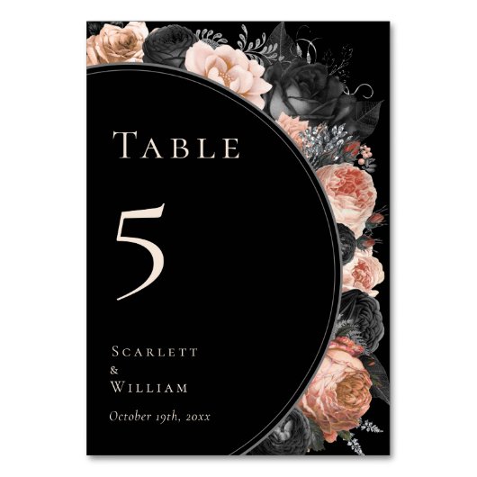 Gothic Vintag Black Blush Wedding Tischnummer (Rückseite)