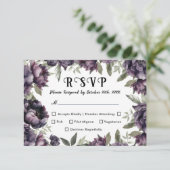 Gothic Vintag Black Dark Peony Wedding RSVP Karte (Stehend Vorderseite)