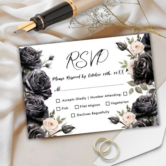 Gothic Vintag Black Dark Rose Hochzeit RSVP Karte
